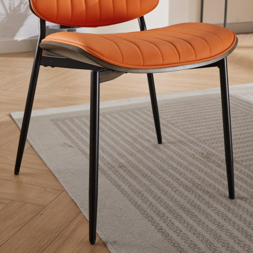 Mid-Century Modern Dining Chairs Set of 2, Orange PU Upholstered Chair with Walnut Bentwood Back & Metal Legs