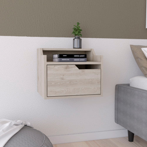 Light Gray Dual-Tier Floating Nightstand with Drawer