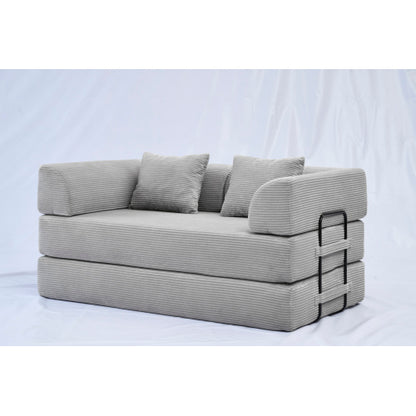Light-Gray 5-in-1 Convertible Corduroy Sleeper Floor Sofa-Bed Reinforced-Metal-Frame 800LB Capacity No-Assembly