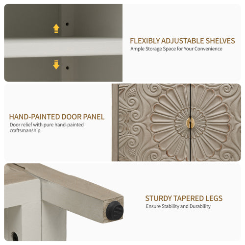 American Style 2-Door Wooden Storage Cabinet Relief Pattern Cabinet With Adjustable Layer Anti-Dumping Design