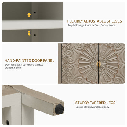 American Style 2-Door Wooden Storage Cabinet Relief Pattern Cabinet With Adjustable Layer Anti-Dumping Design
