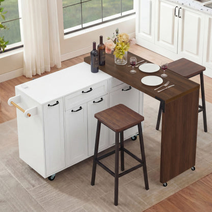 102 Inch Kitchen Island with Extendable Dining Table & Trash Storage White