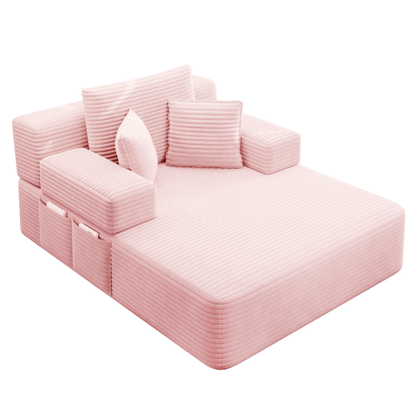 Oversized Baby Pink Corduroy Convertible Sofa Bed w/Storage Pockets