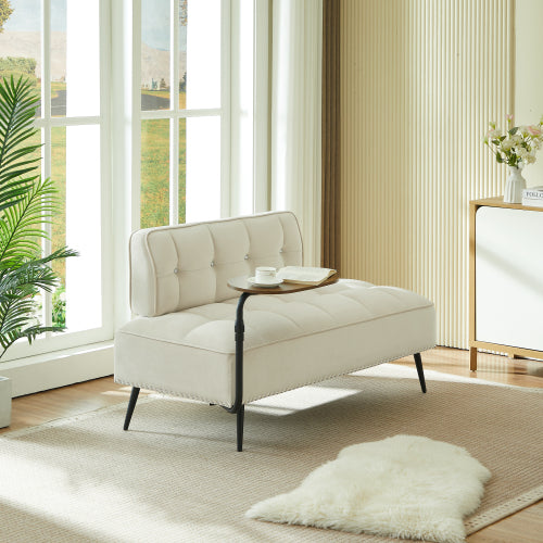54-Inch Modern Velvet 2-Seater Sofa with Built-In 360 degree  Rotating Side Table