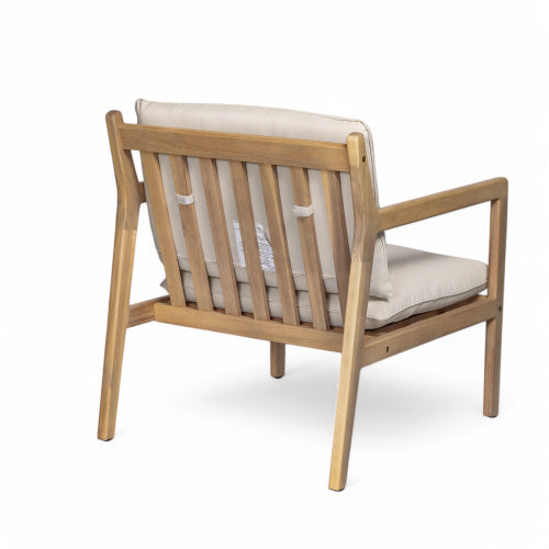 Outdoor Acacia Wood Armchair, Set of 2, Patio Club Chair with Cushions, Light Teak
