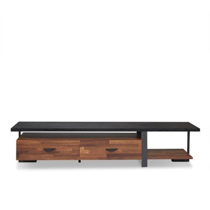 Walnut & Black 67 Inch TV Stand with 2 Drawers & Open Shelves for 55 Inch TV