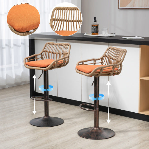 Modern Swivel Bar Stools Set of 2 Adjustable Counter Height Chairs with Footrest for Kitchen, Dining Room (Orange)