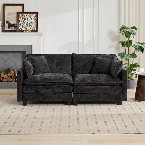 Black Cloud Loveseat Sofa, Breathable Chenille Fabric, Ottoman Not Included