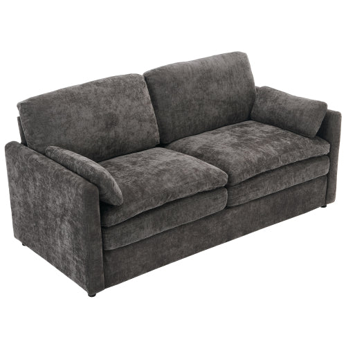 68.1-Inch Grey Cloud-Style Loveseat Sofa Double-Layer Cushion Chenille Couch with Detachable Lumbar Pillow