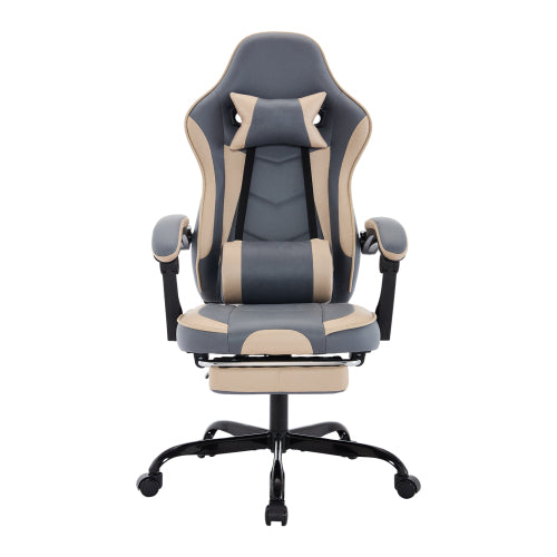 Gaming Chair, Ergonomic Computer Chair with Footrest and Massage Lumbar Support, Height Adjustable Swivel Video Game Chair for Adults, 300lb Max, Blue Beige