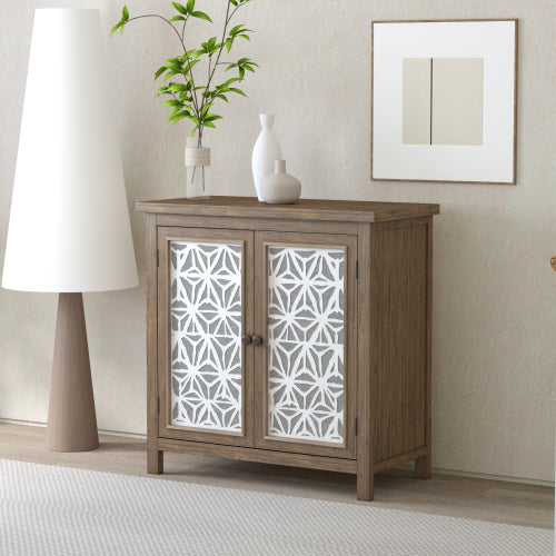 Rustic Wood Storage Cabinet with Metal Linen Doors