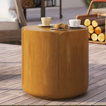 19.29"H Round Outdoor Indoor Side Table, Modern Wood Grain Patio Garden Stool, Sturdy MGO (Magnesium Oxide) Waterproof, No-Assembly Table for Patio, Garden, Backyard, Living Room (Wood Color)