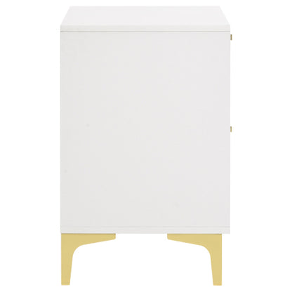 White and Gold 2-Drawer Nightstand, Modern Bedside Table with Gold Metal Accents