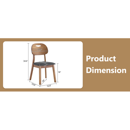 Set of 2 Walnut Solid Wood Dining Chairs, Hollow Back Chairs with Black PU Seat Cushion