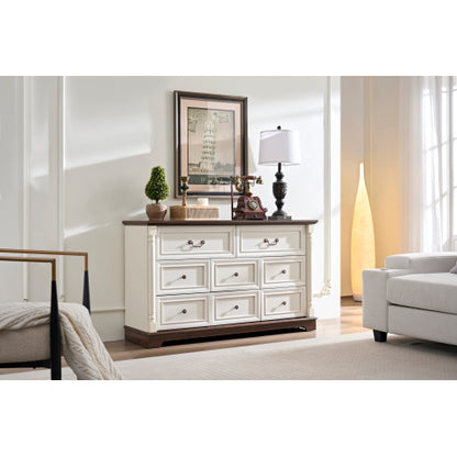 8 Drawer Dresser Chest for Bedroom with Wooden Base and Riser Trim, Wooden Rustic Rustic Chest of Drawers, Storage Dresser for Bedroom, Living Room