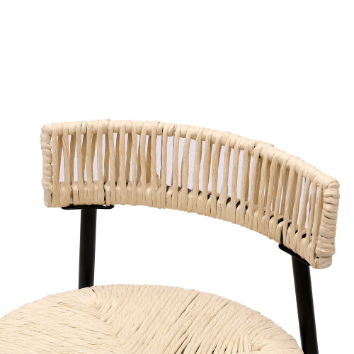 Counter Stools Set of 2 Handwoven Paper Rope Bar Stools Boho Round Dining Pub Chairs for Kitchen (Black & Creamy White)