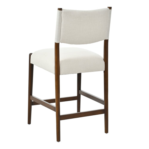 Set of 2 Walnut Beige 26.4inch  Counter Height Rubber Wood Bar Stools, Linen Upholstered Kitchen Island Chairs