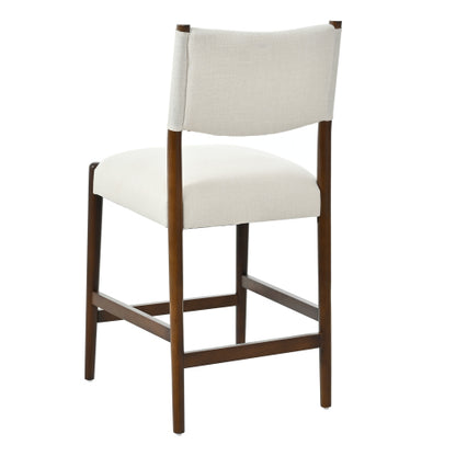 Set of 2 Walnut Beige 26.4inch  Counter Height Rubber Wood Bar Stools, Linen Upholstered Kitchen Island Chairs
