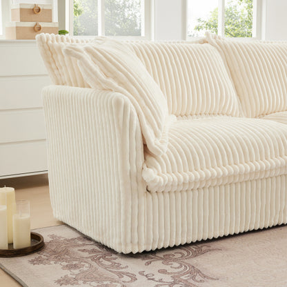 Cream Corduroy Modular Ottoman, Removable Cover High Resilience Footrest Seat for Living Room Bedroom
