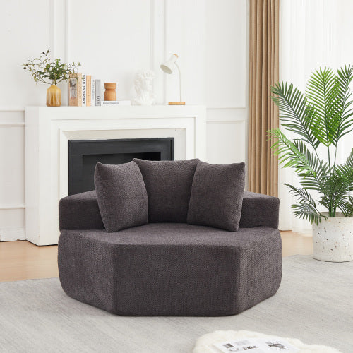 54-Inch Hexagonal Modular Chenille Lounge Chair, Spring-Coil Filling, 3 Pillows, Non-Slip Bottom for Game-Room Living-Room