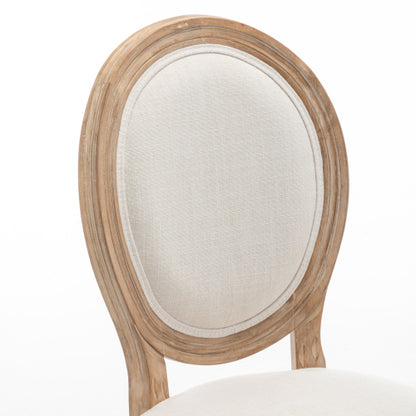 Wood Dining Chairs with Linen Upholstered Backs, Set of 2, Beige