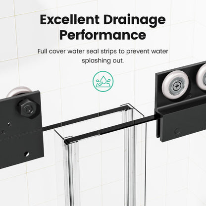 44"-48"W*72" H Semi-Frameless Double Sliding Shower Door, Bypass Shower Door, 1/4" (6mm) Thick SGCC Tempered Glass Door, Matte Black