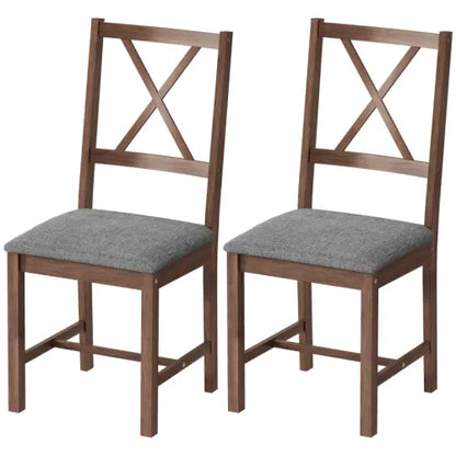 Set of 2 Dining Chairs Gray Linen Upholstered X-Back Kitchen Chair
