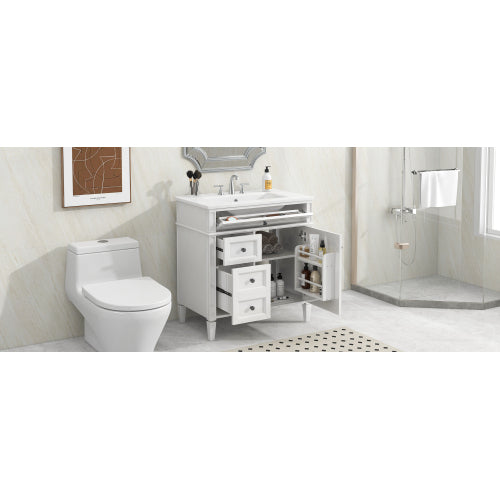 30'' Bathroom Vanity with Top Sink, Modern Bathroom Storage Cabinet with 2 Drawers and a Tip-out Drawer, Single Sink Bathroom Vanity
