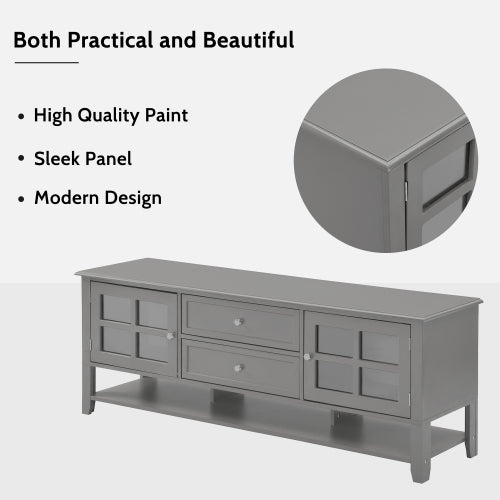 59.1 Inch Grey Modern Soft Close TV Stand Magnetic Suction Media Console Fits 60 Inch TV