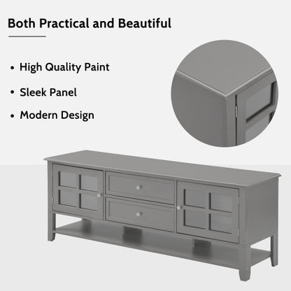 59.1 Inch Grey Modern Soft Close TV Stand Magnetic Suction Media Console Fits 60 Inch TV