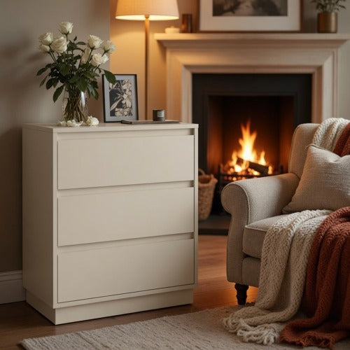23.6inch Wide 3 Drawer Modern Nightstand, Beige Storage Bedside Table with Soft Close Drawers