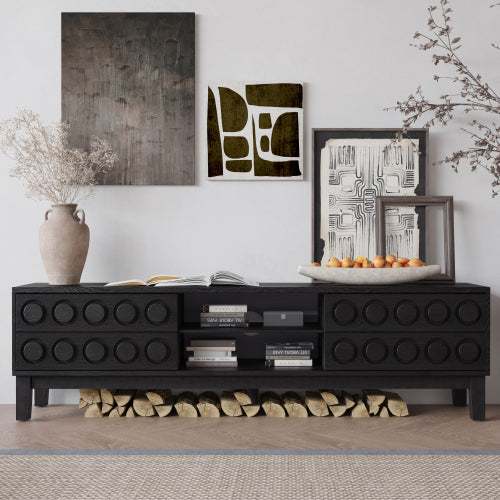 Black Mid-Century Media Console 4 Drawer TV Stand Cable Management Fits 75 Inch TV