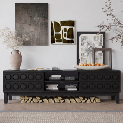 Black Mid-Century Media Console 4 Drawer TV Stand Cable Management Fits 75 Inch TV