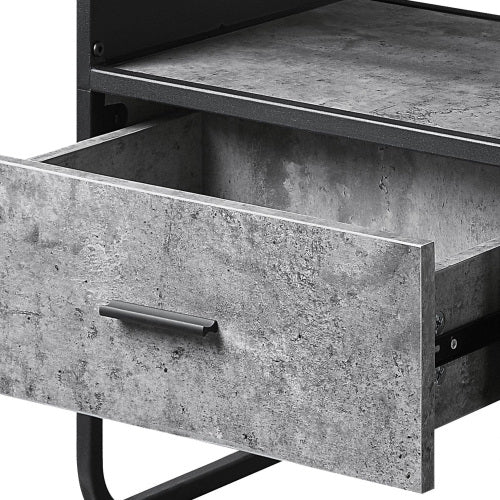 Concrete Grey & Black 39.5 Inch Curved TV Stand with 2 Drawers for 42 Inch TV