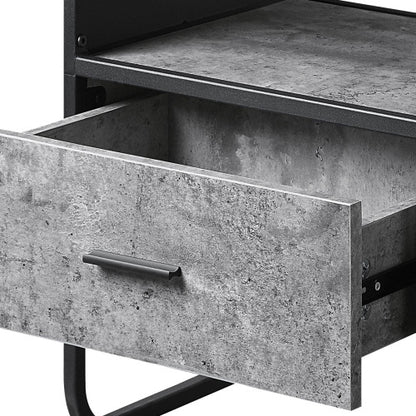 Concrete Grey & Black 39.5 Inch Curved TV Stand with 2 Drawers for 42 Inch TV