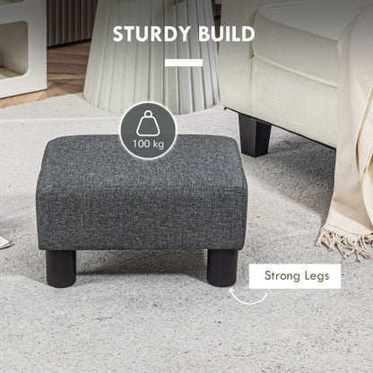 Charcoal Gray Linen Touch Cube Ottoman Foot Rest, Upholstered Small Stool with Plastic Legs for Entryway Living Room