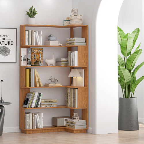 35.43 Inch Extended L-Shape Corner Anti-Drop Open Storage Bookshelf