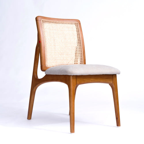 Mid Century Rattan Dining Chairs Set of 2, Solid Rubber Wood Side Chairs with Cane Rattan Back
