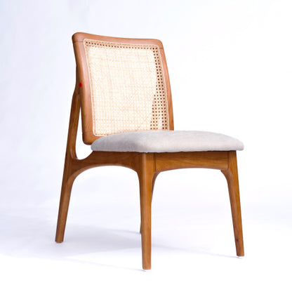 Mid Century Rattan Dining Chairs Set of 2, Solid Rubber Wood Side Chairs with Cane Rattan Back