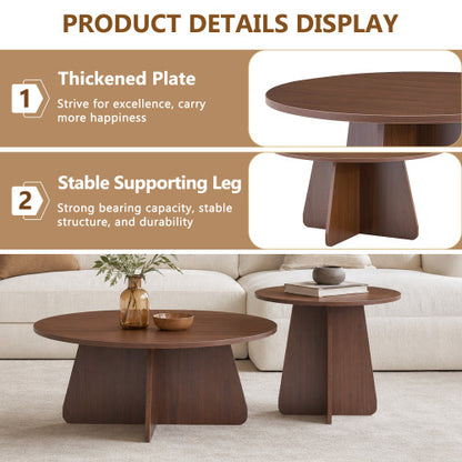 2-Piece Round Nesting Coffee Table Set with Crisscross Legs