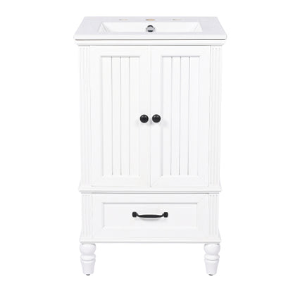 20" Bathroom Vanity with Sink, Bathroom Cabinet with Two Doors, Magnetic Door Stopper and Adiustable Foot Pads, A Drawer, White