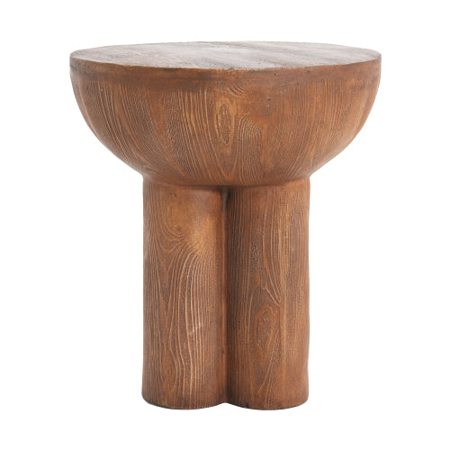 Iris Outdoor Patio Three-Legged Wood-Grain Round MGO Side Table, Brown