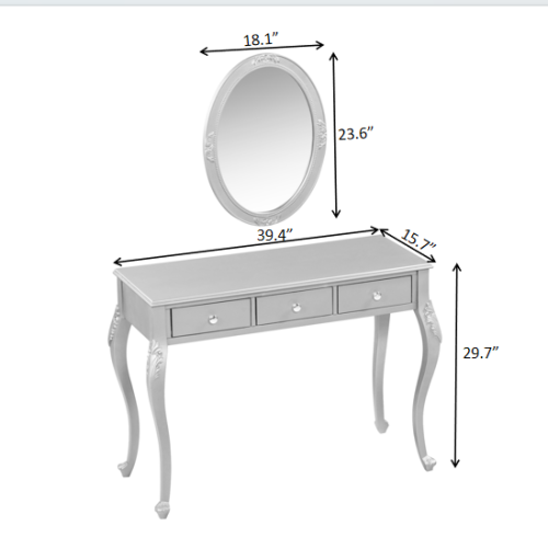 Silver Luxury Oval?Mirror Vanity Desk, 41.0 inch *17.5 inch  Tabletop, 3 Drawers, Elegant Console Table for Entryway & Bedroom