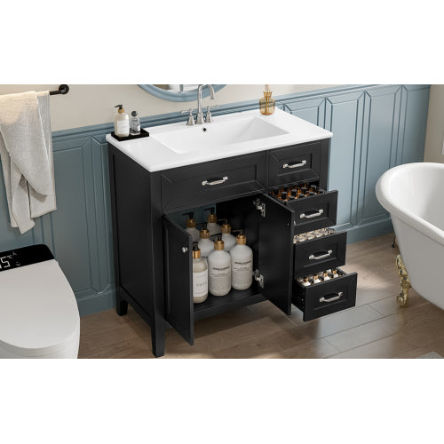 36" Bathroom Vanity with Sink Combo, Black Bathroom Cabinet with Drawers, Solid Frame and MDF Board (Old Sku:JL000007AAB)