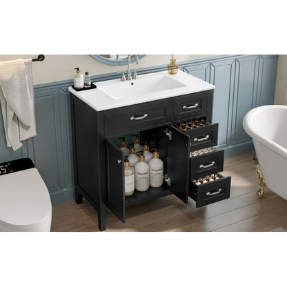 36" Bathroom Vanity with Sink Combo, Black Bathroom Cabinet with Drawers, Solid Frame and MDF Board (Old Sku:JL000007AAB)