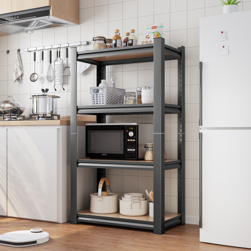 Organize any space with this 4 layer storage rack featuring 200lb per shelf capacity adjustable heights and easy assembly for efficient storage in your kitchen or garage