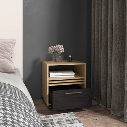 20inch High Mobile Nightstand, Natural Oak, 1 Drawer & Shelf with Casters