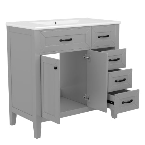 36" Bathroom Vanity with Sink Combo, Gray Bathroom Cabinet with Drawers, Solid Frame and MDF Board (Old Sku:JL000007AAE)