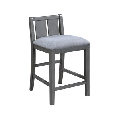 3-Piece Gray Counter Height Dining Set, 36 Inch Table with Shelves, USB Port & 2 Fabric Chairs