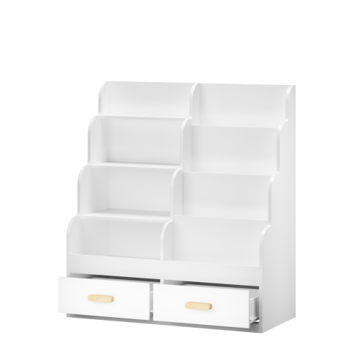 Kids Bookshelf with Drawers Front-Facing Toy Organizer White